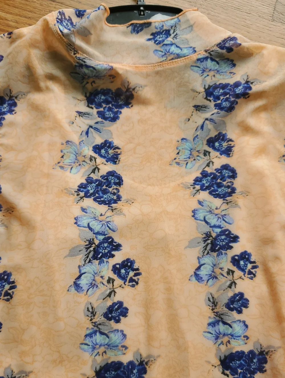 FREE PEOPLE Peach Floral Long-Sleeve Mock Neck Top